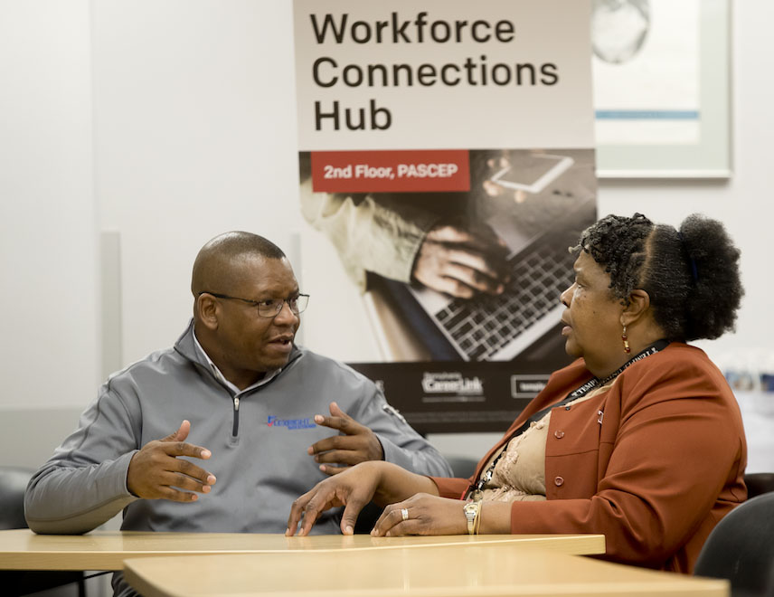 community members discussing workforce connections
