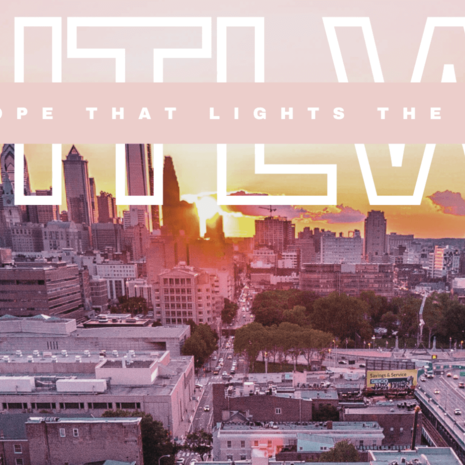 An image of the skyline of Philadelphia with HTLW on top