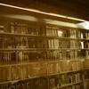 A sunlit stack in Temple's Charles library.